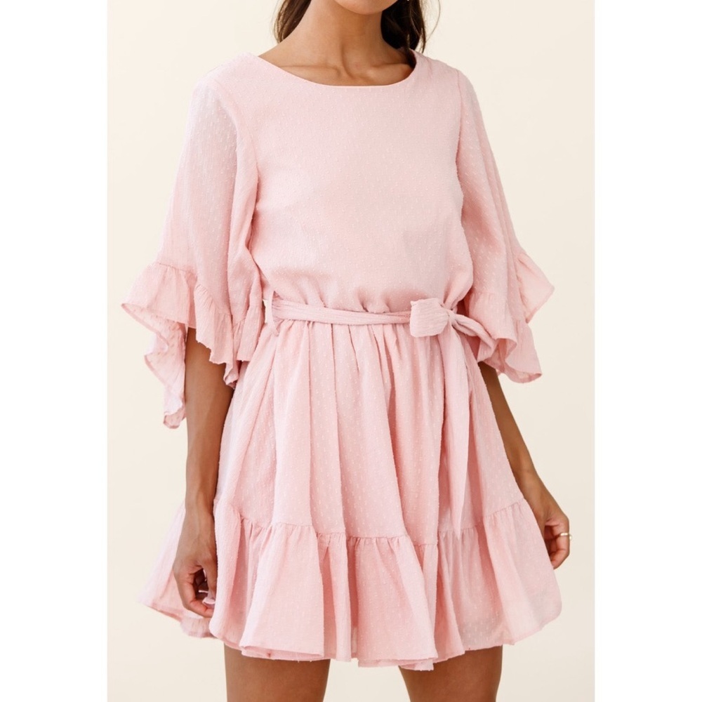 Bluivy BATWING SLEEVE WAIST TIE DRESS PINK
